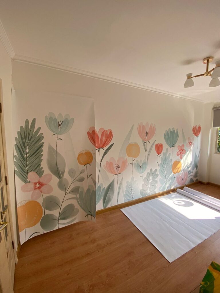 decoracion cuarto niña con vinil de flores
